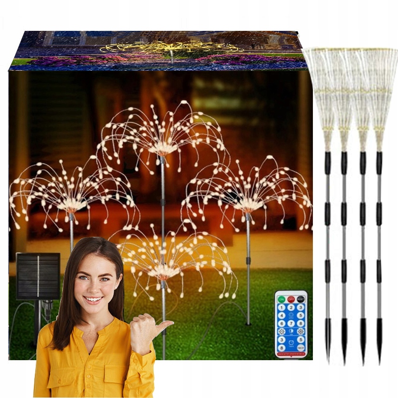 4x ZÁHRADNÁ SOLÁRNA LED LAMPA NA STROMČEK Púpava OHŇOSTROJ 480LED DIAĽK.